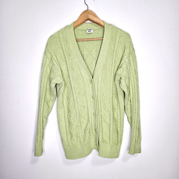 Aritzia Sunday Best Lamora Cardigan Sz 2XS Cable Knit Sweater Green Oversize - Picture 2 of 11